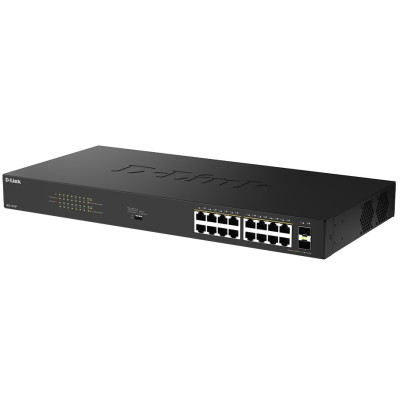 D-Link DGS-1018P 18-Port Ethernet Switch, 16 Gigabit PoE, 2 Gigabit SFP, 36Gbps switching capacity